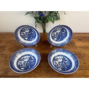Vintage Johnson Brothers Willow Cereal Bowls Blue White Transferware England